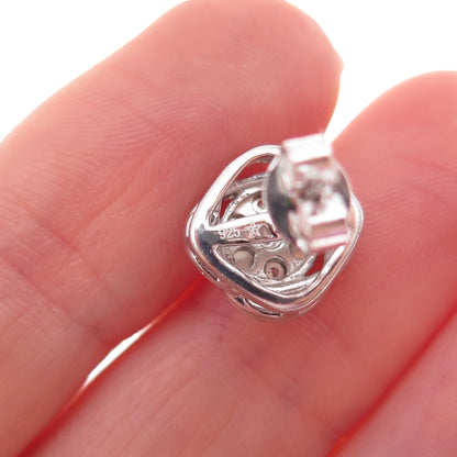 925 Sterling Silver Real Round-Cut Diamond Woven Stud Earrings