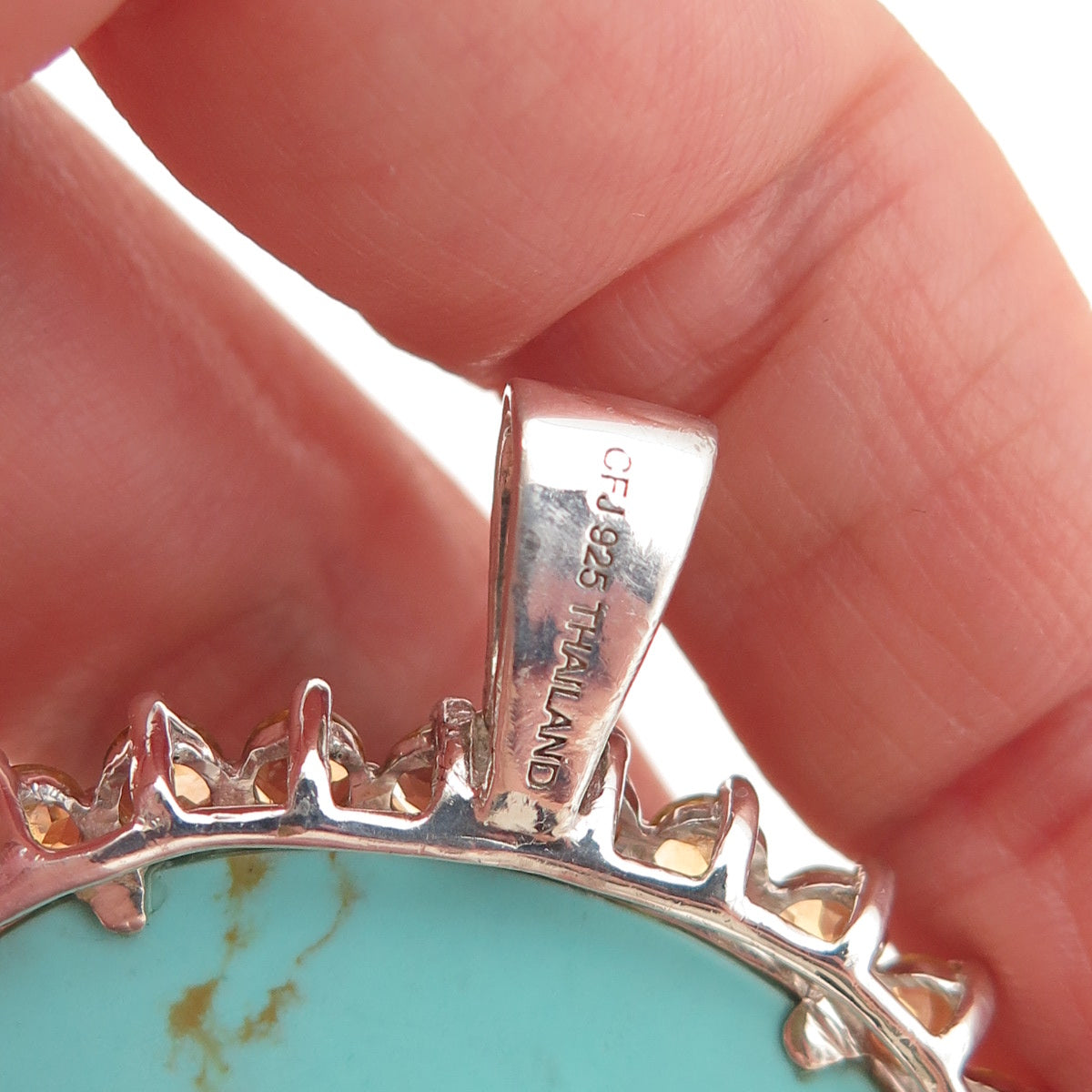 Collins Fine Jewelry 925 Sterling Silver Vintage Real Turquoise Citrine Pendant