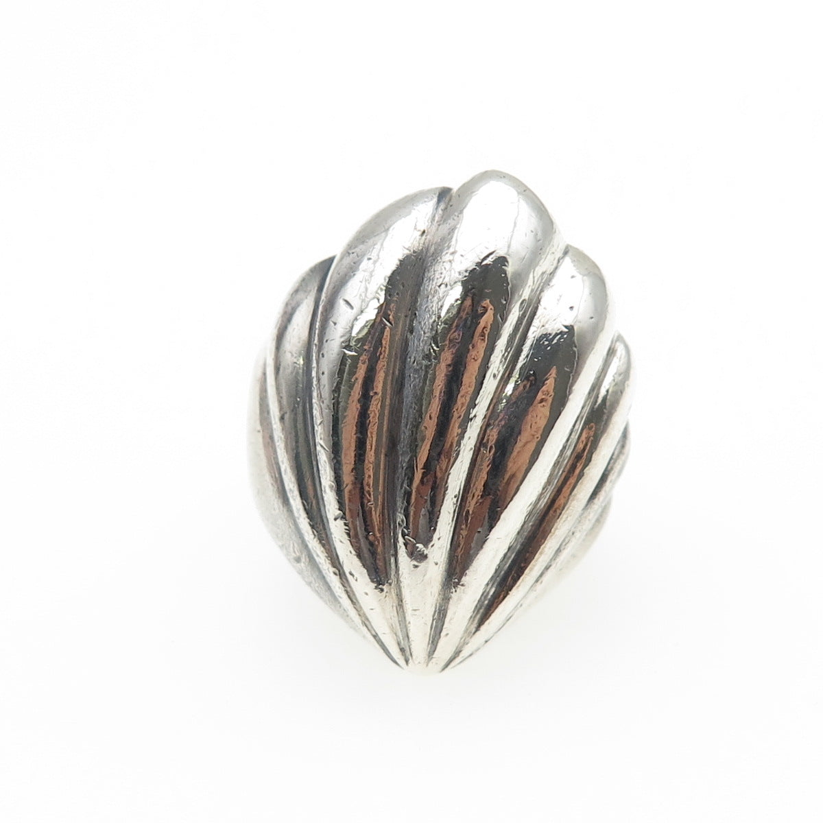 925 Sterling Silver Vintage Modernist Seashell Oxidized Ring Size 8
