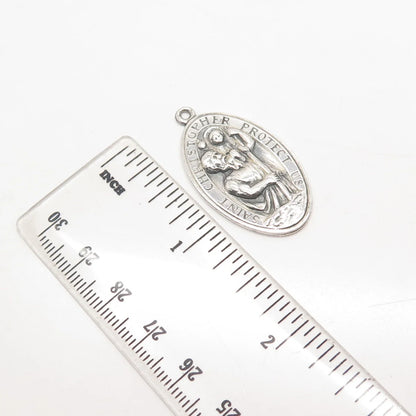 925 Sterling Silver Vintage St. Christopher Religious Oval Pendant