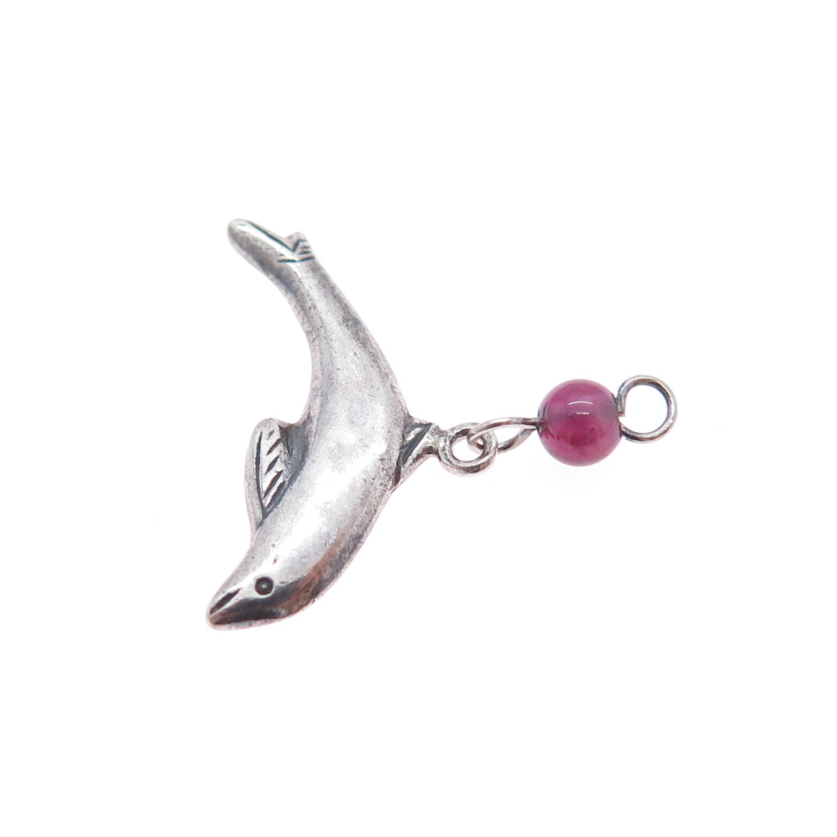 BOMA 925 Sterling Silver Vintage Real Tourmaline Dolphin Charm Pendant