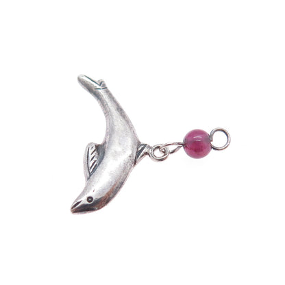 BOMA 925 Sterling Silver Vintage Real Tourmaline Dolphin Charm Pendant
