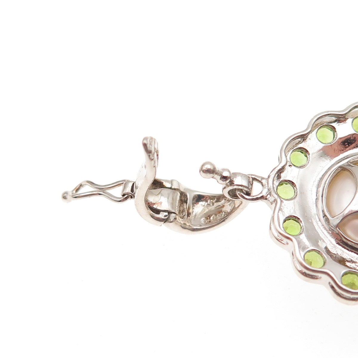 925 Sterling Silver Real Pearl & Round-Cut Peridot Charm Pendant