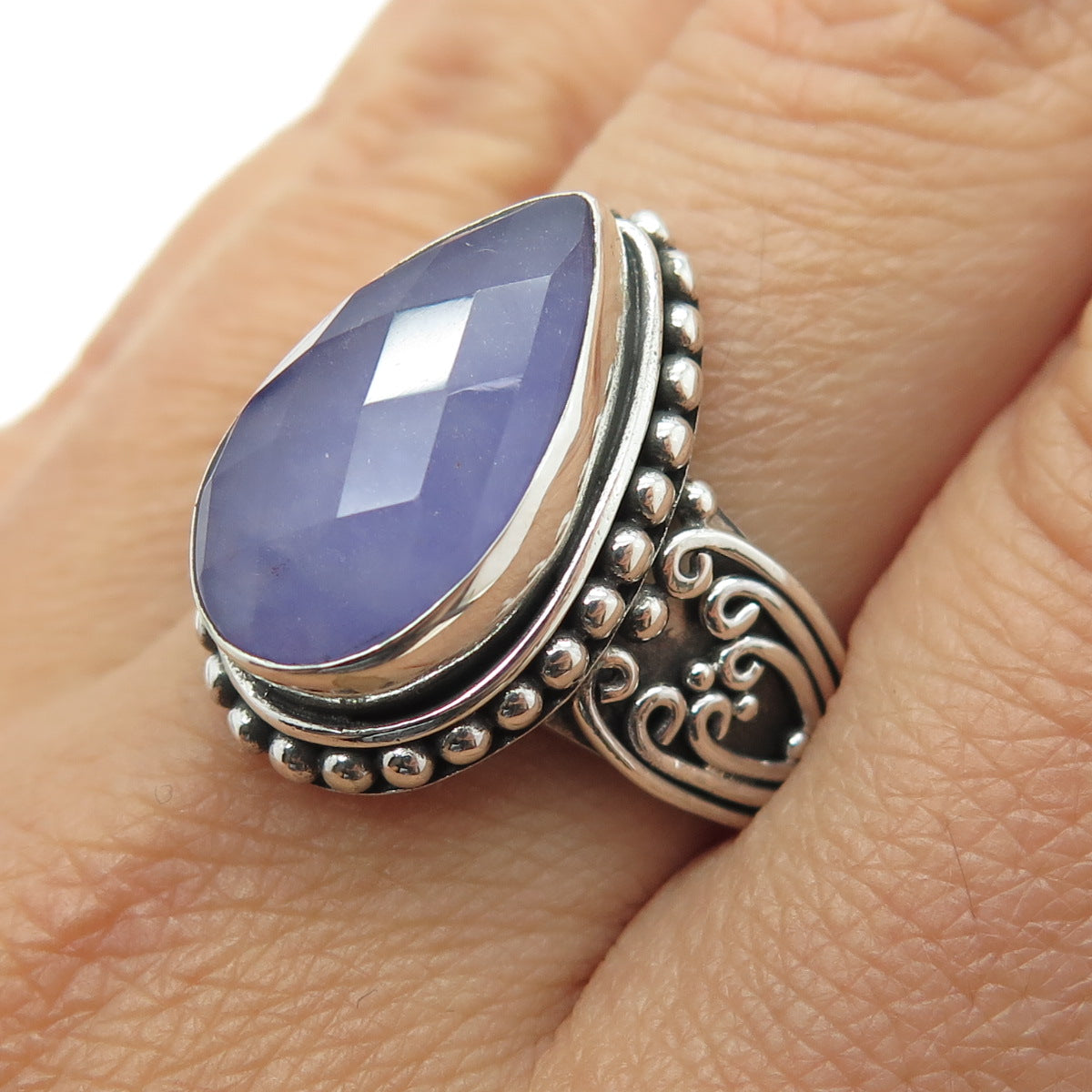 SUARTI BALI 925 Sterling Silver Vintage Lavender Jade Gem Beaded Ring Size 10