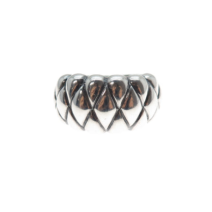 925 Sterling Silver Vintage Modernist Puffy Dome Oxidized Ring Size 7.25