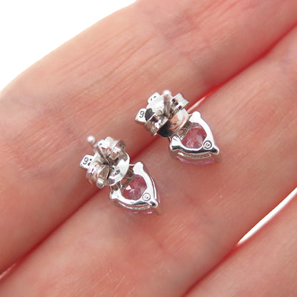 925 Sterling Silver Heart-Cut Pink & Round-Cut White C Z Earrings