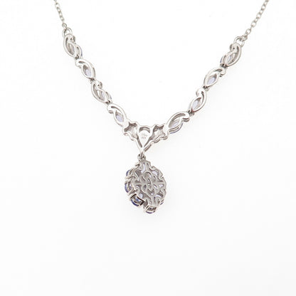D'Joy 925 Sterling Silver Real Tanzanite Floral Cable Chain Necklace 18-20"