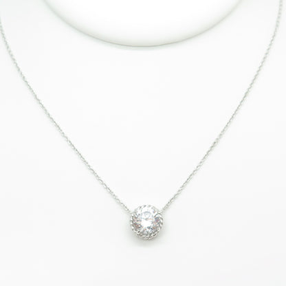 925 Sterling Silver Round-Cut Shaped C Z Rolo Chain Necklace 18"