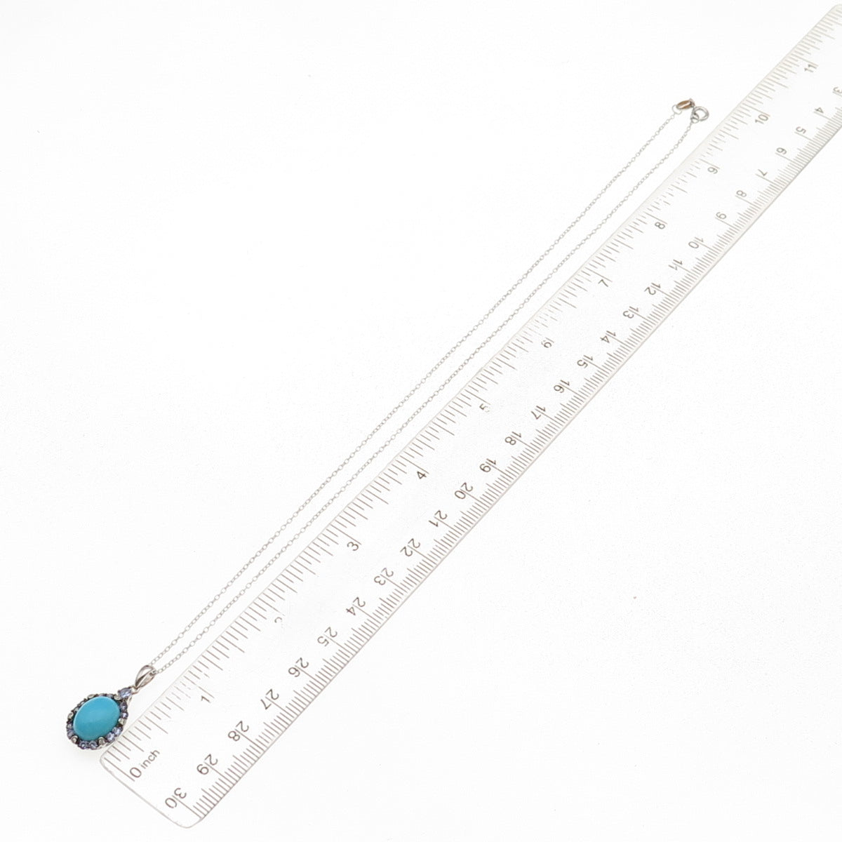 925 Sterling Silver Real Turquoise Tanzanite & White Topaz Chain Necklace 18"
