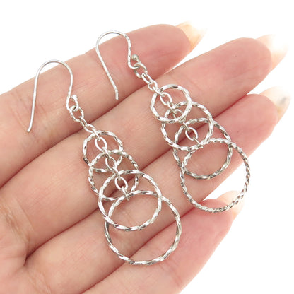 925 Sterling Silver Twisted Multi-Circle Drop Dangling Earrings