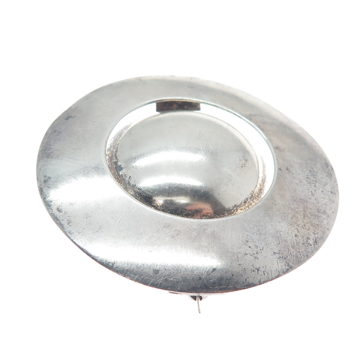 ZINA 925 Sterling Silver Vintage Modernist Disc Oxidized Pin Brooch