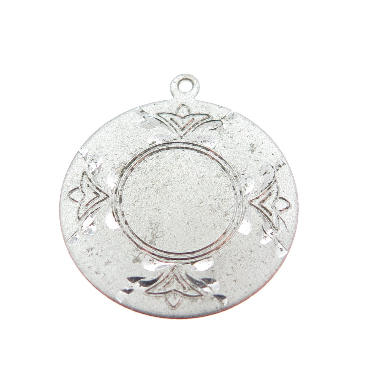 925 Sterling Silver Antique Art Deco Engraved Floral Round Pendant