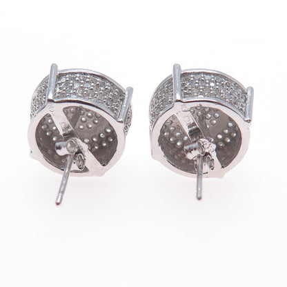 925 Sterling Silver Round-Cut C Z Sparkle Stud Earrings
