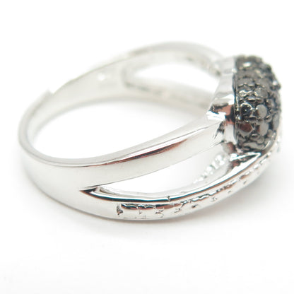925 Sterling Silver Real Round-Cut Black Diamond Heart Ring Size 7.75