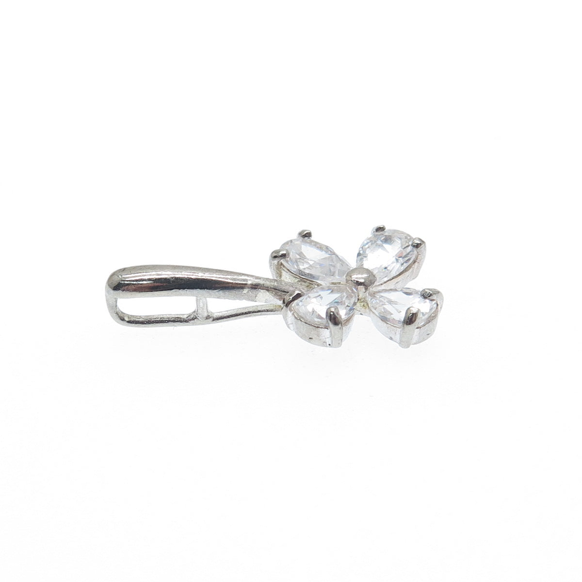 925 Sterling Silver Pear-Cut C Z Flower Charm Pendant