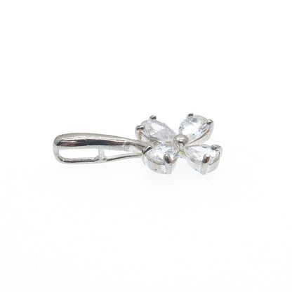 925 Sterling Silver Pear-Cut C Z Flower Charm Pendant
