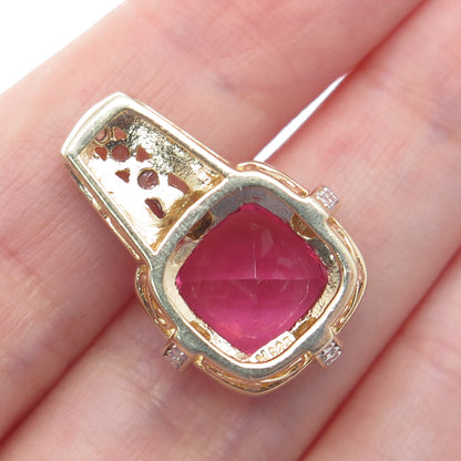925 Sterling Silver Gold Plated Real Pink & White Topaz Minimalist Pendant