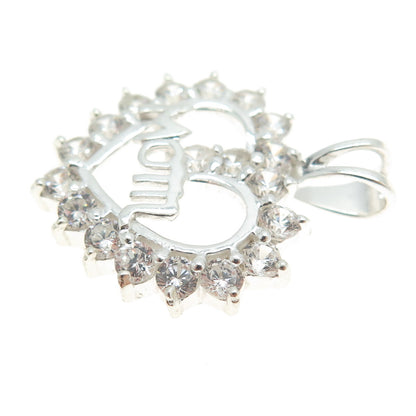 HAN 925 Sterling Silver Round-Cut C Z "Mom" Heart Pendant