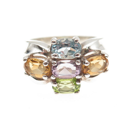 Pranda Sterling Silver Vintage Real Topaz Amethyst Citrine & Peridot Ring Size 6