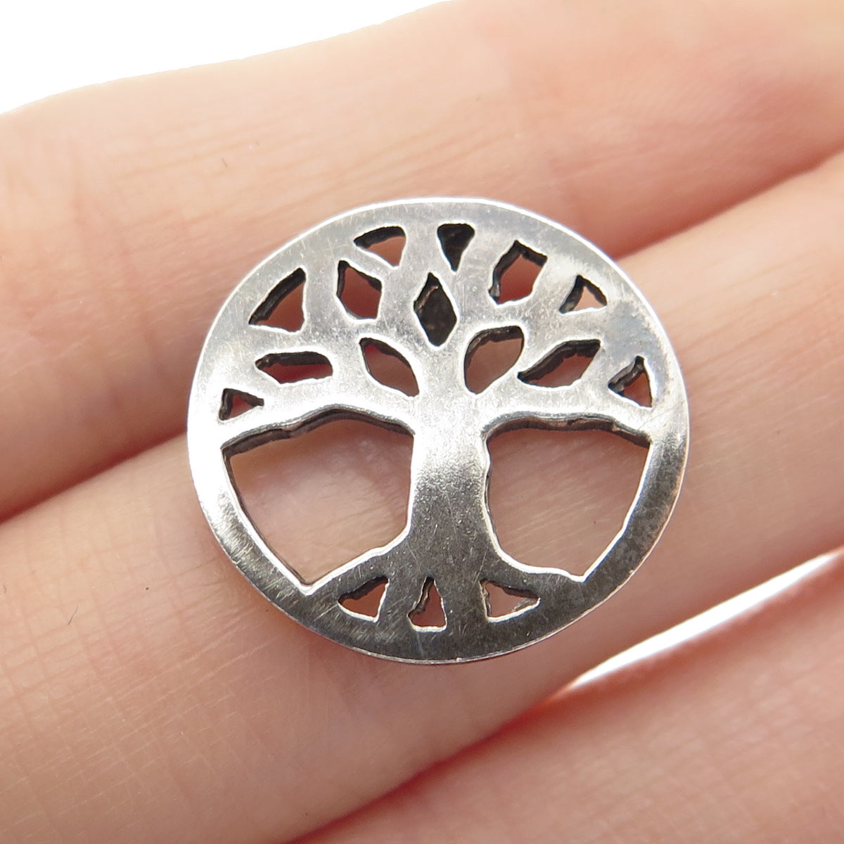 925 Sterling Silver Vintage Tree of Life Round Slide Pendant