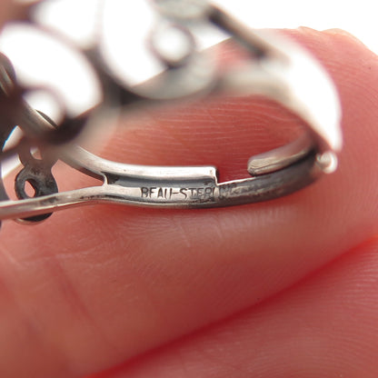 Beau Sterling Silver Antique Art Deco Heart Filigree Adjustable Ring Size 6.25