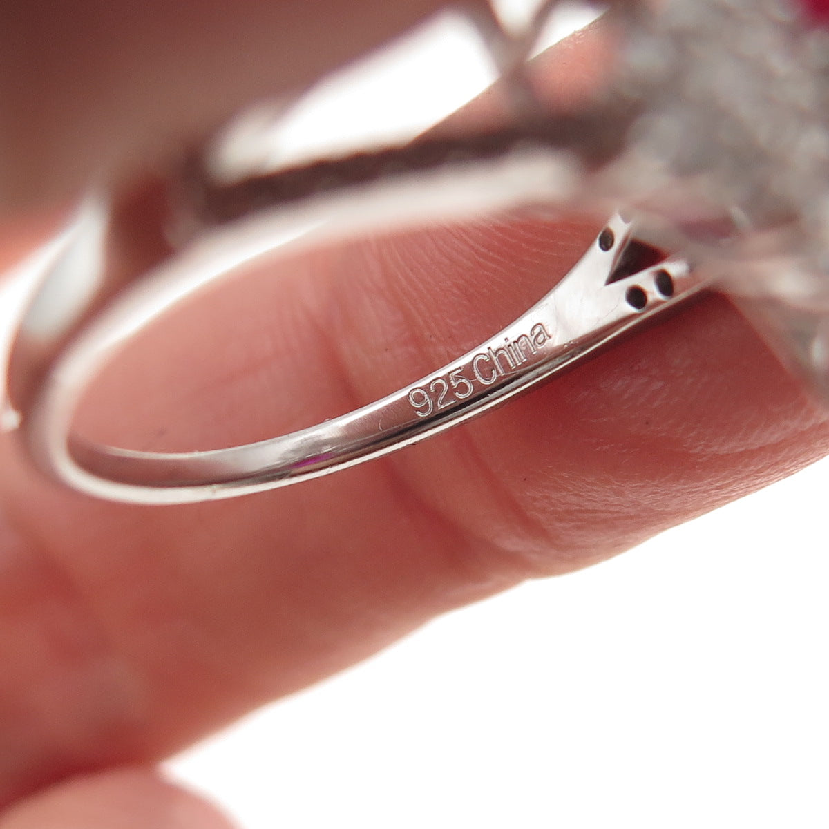 925 Sterling Silver Lab-Created Ruby & C Z Bohemian Ring Size 8