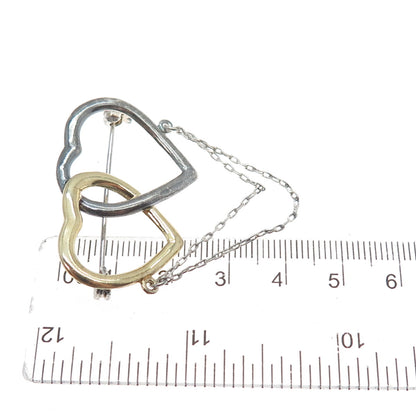 CHAPAL ZENRAY 925 Sterling Silver 2-Tone Vintage Interlocked Heart Pin Brooch