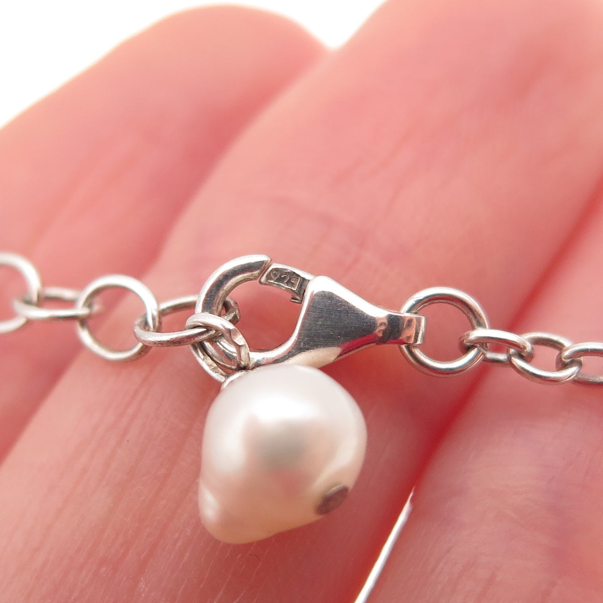 925 Sterling Silver Vintage Real Pearl Cable Chain Necklace 16-18"