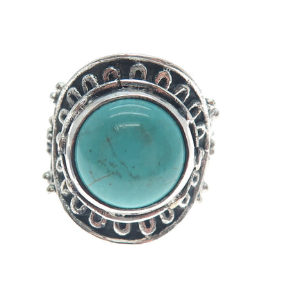 925 Sterling Silver Vintage Lone Mountain Turquoise Sun Oxidized Ring Size 10.5