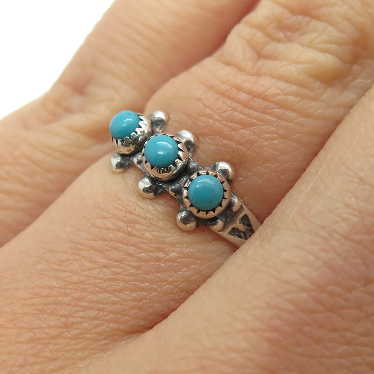 BELL TRADING POST Old Pawn Sterling Bisbee Turquoise Snake Eye Ring Size 5.75