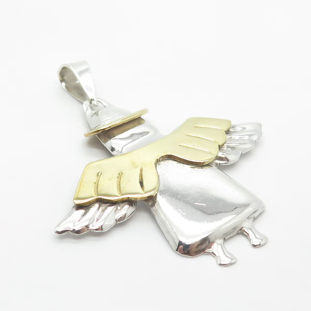 925 Sterling Silver 2-Tone Vintage Mexico Angel Pendant