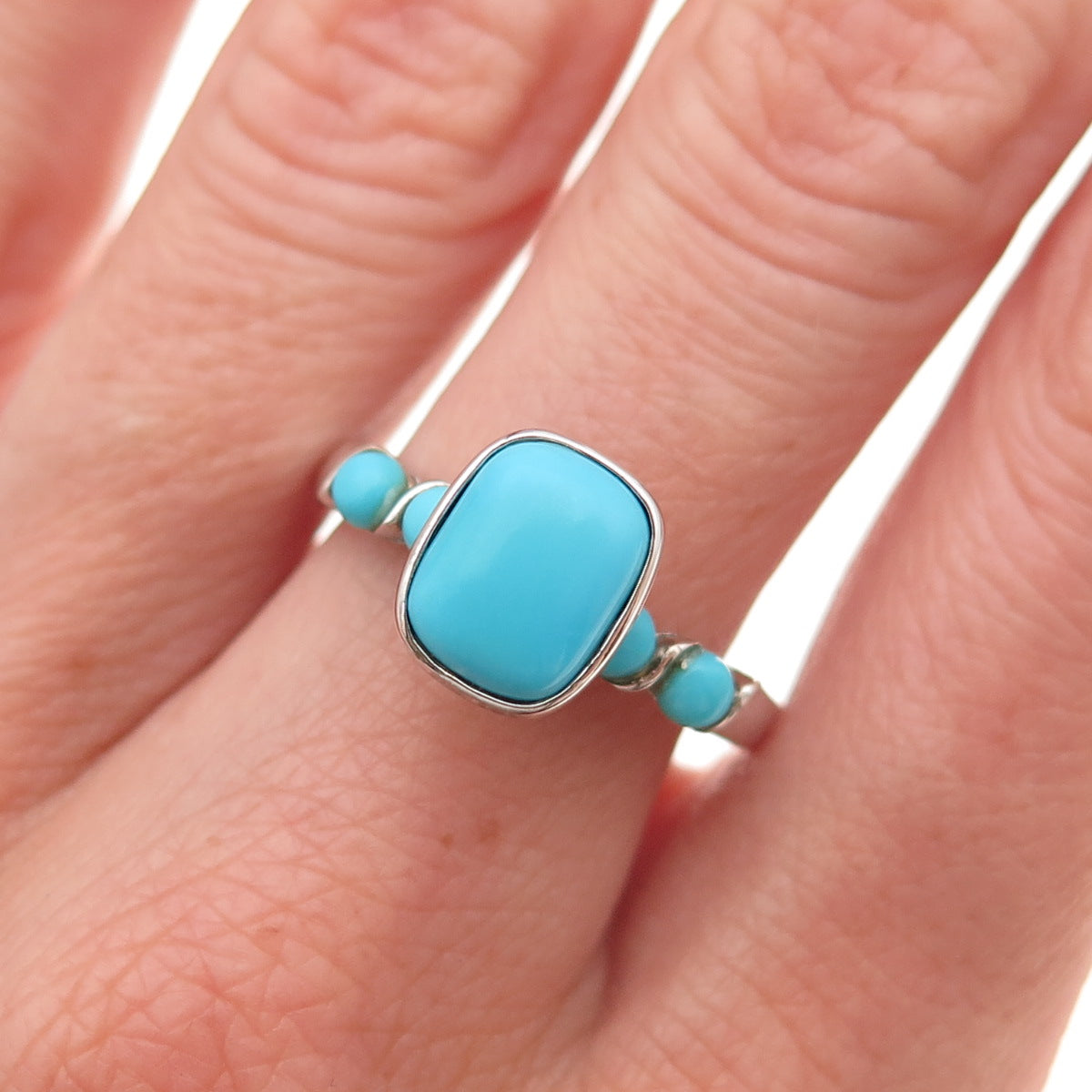 925 Sterling Silver Real Sleeping Beauty Turquoise Ring Size 8