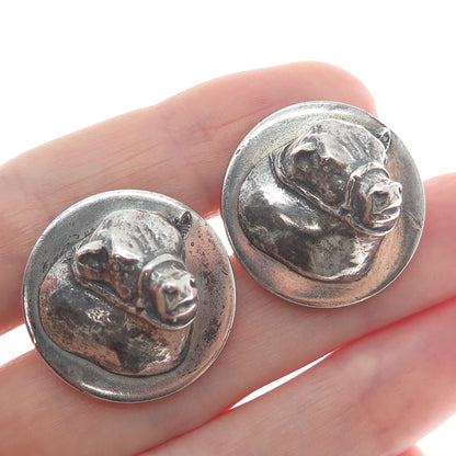 CINI 925 Sterling Silver Antique Bull's Head Oxidized Cufflinks