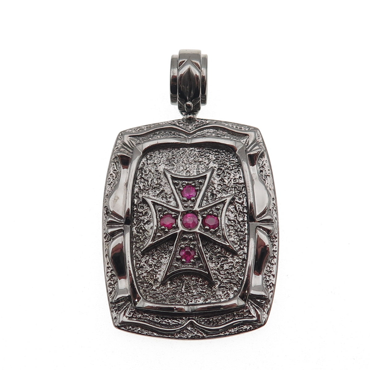 Jolusa 925 Sterling Silver Black Rhodium Real Ruby Maltese Cross Pendant
