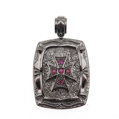Jolusa 925 Sterling Silver Black Rhodium Real Ruby Maltese Cross Pendant