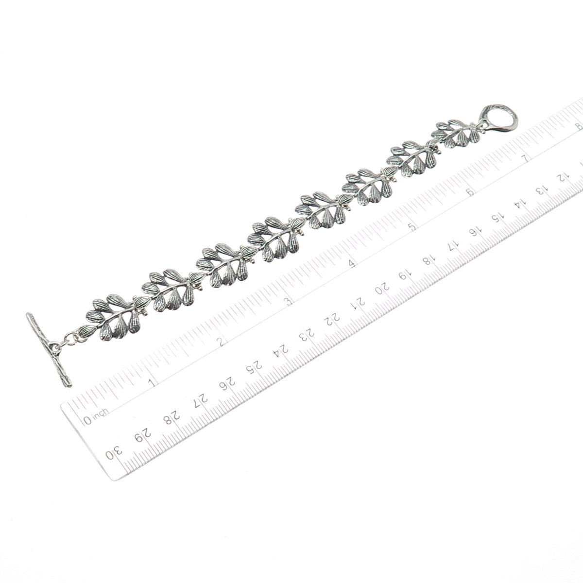 HAGIT GORALI Sterling Silver Vintage Israel Floral Leaf Oxidized Bracelet 6.75"
