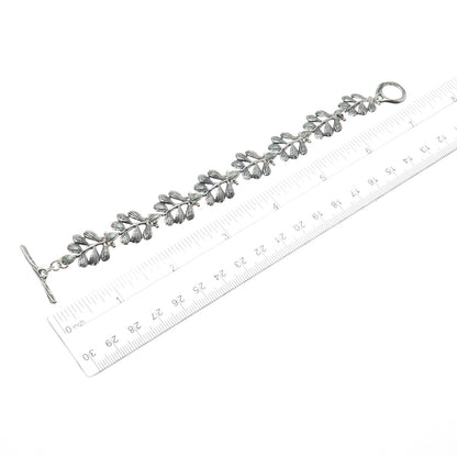 HAGIT GORALI Sterling Silver Vintage Israel Floral Leaf Oxidized Bracelet 6.75"