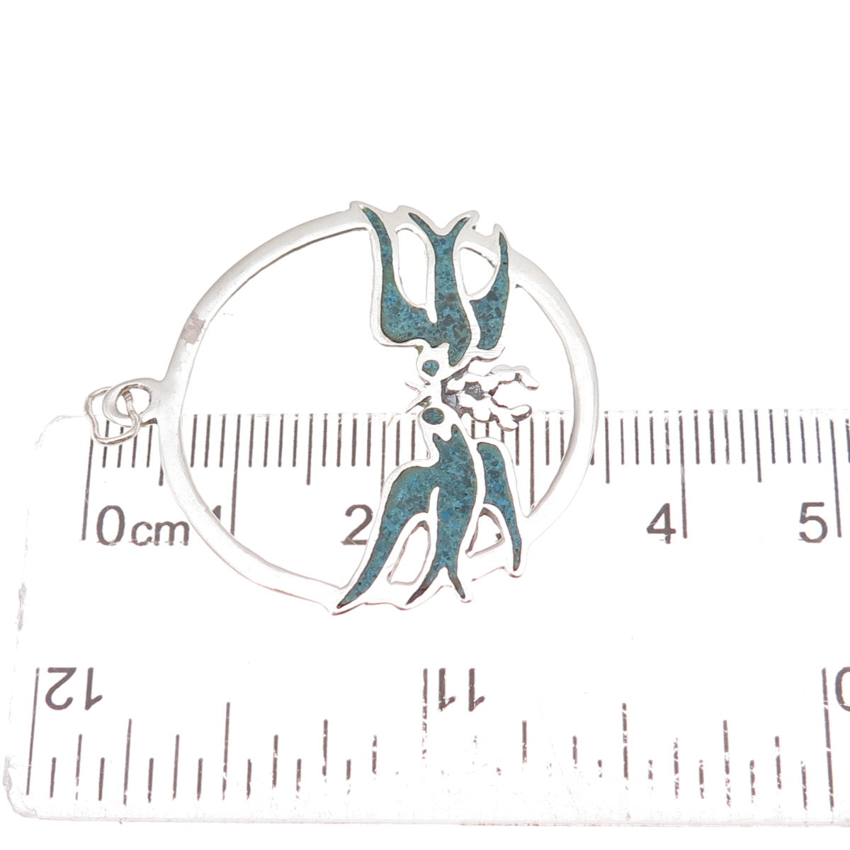 925 Sterling Silver Vintage Real Turquoise Inlay Swallow Birds Charm Pendant