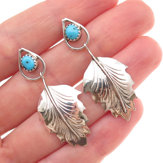 Old Pawn Sterling Silver Vintage Southwestern Turquoise Floral Dangle Earrings