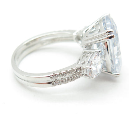 925 Sterling Silver Oval Heart & Round-Cut C Z Engagement Ring Size 8.25