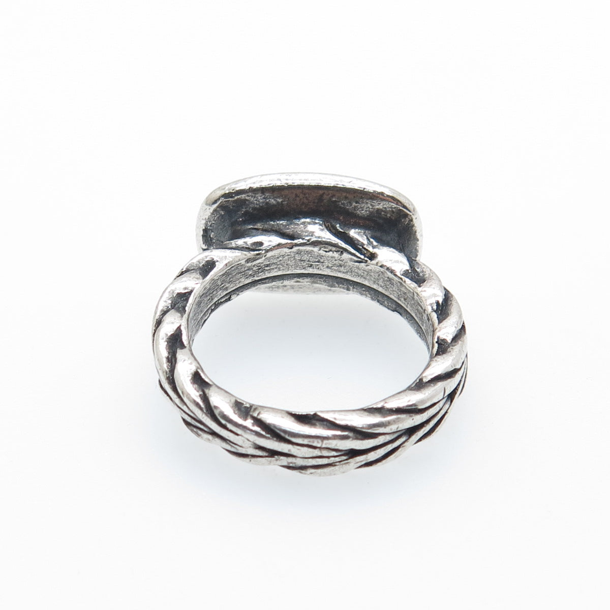 925 Sterling Silver Vintage Modernist Wheat Link Oxidized Ring Size 7.75