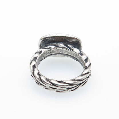 925 Sterling Silver Vintage Modernist Wheat Link Oxidized Ring Size 7.75
