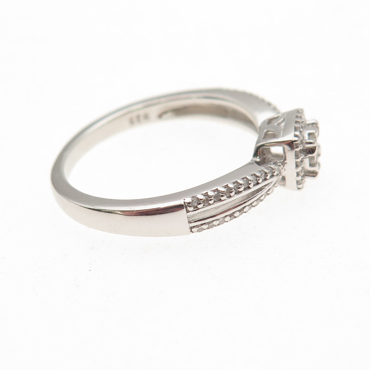 Sun 925 Sterling Silver Real Round-Cut Diamond Engagement Ring Size 7