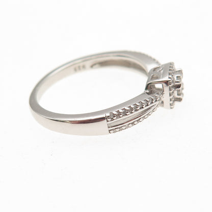 Sun 925 Sterling Silver Real Round-Cut Diamond Engagement Ring Size 7
