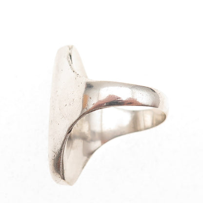 925 Sterling Silver Vintage Real Abalone Shell Modernist Oxidized Ring Size 8.5