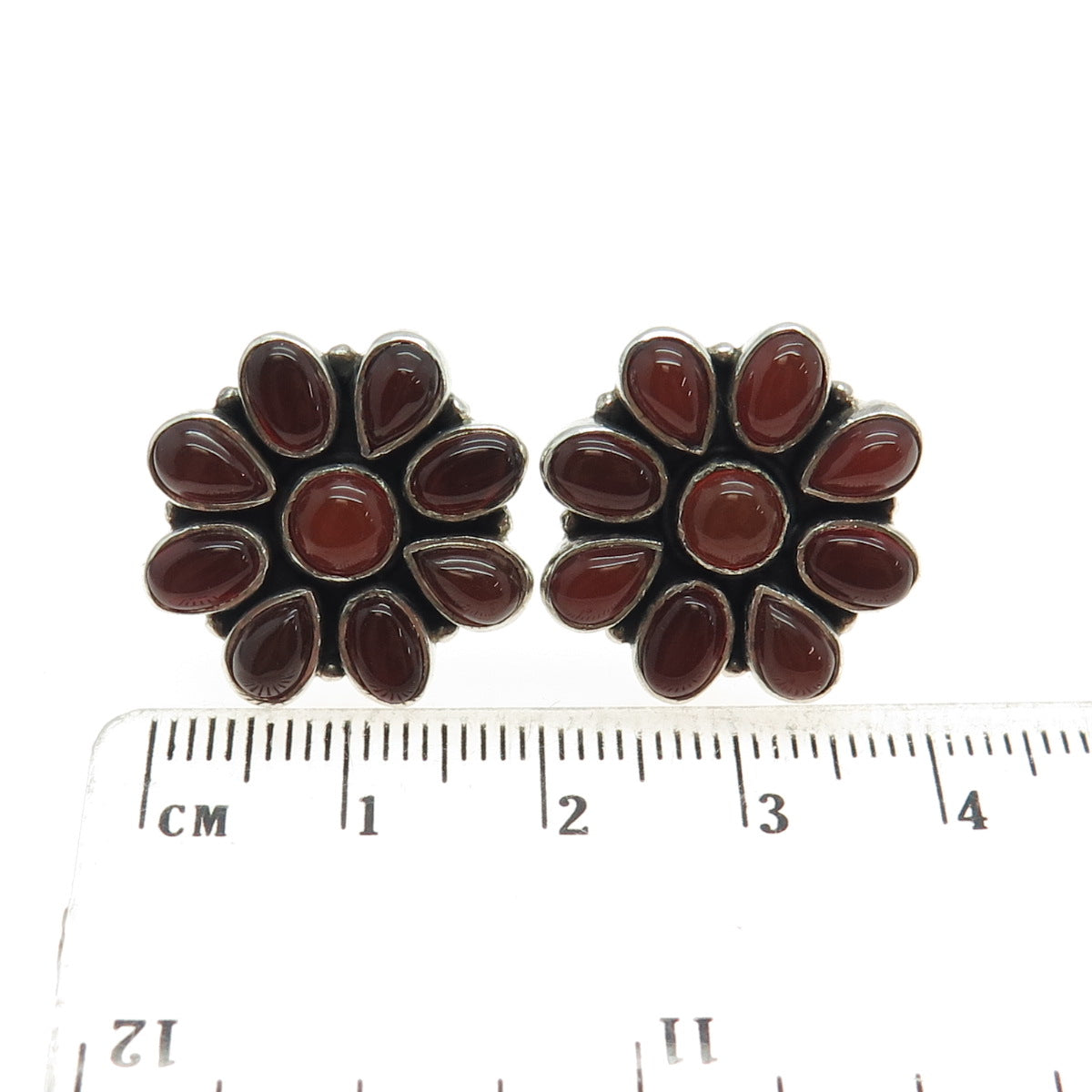 925 Sterling Silver Vintage Real Carnelian Gemstone Floral Earrings