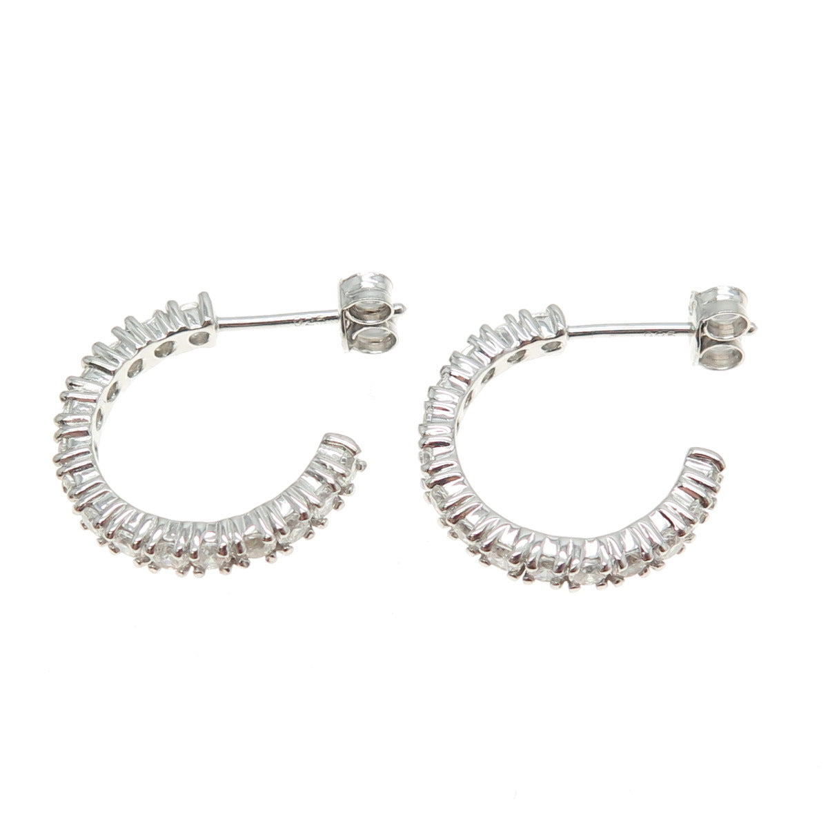 925 Sterling Silver Round-Cut C Z Hoop Earrings