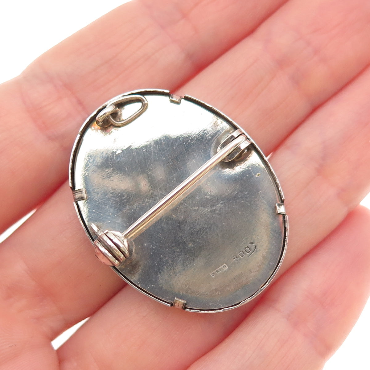 800 Silver Vintage Italy Hand-Painted Lady Portrait Pin Brooch Pendant