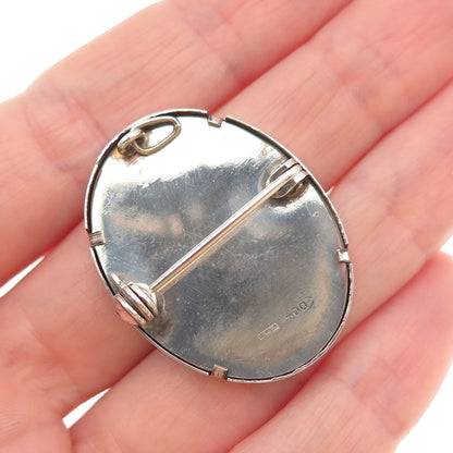 800 Silver Vintage Italy Hand-Painted Lady Portrait Pin Brooch Pendant