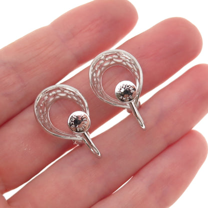 Amco 925 Sterling Silver Vintage Rhinestone Filigree Screw Back Earrings